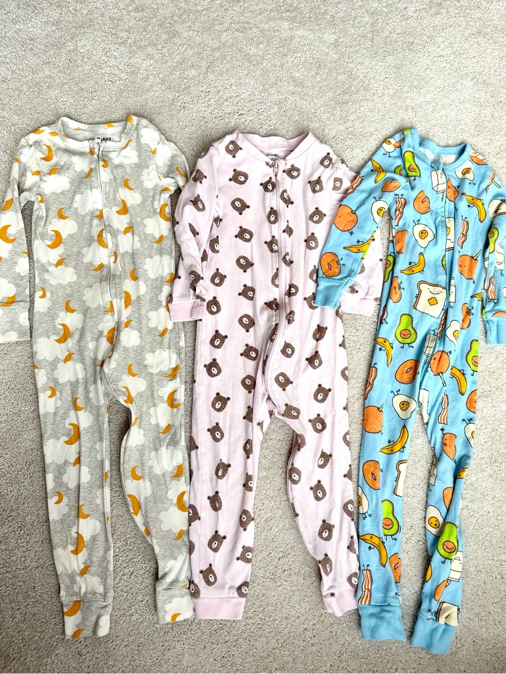 Bundle Set 3-Pack One Piece Pajamas - Gray, Pink & Blue